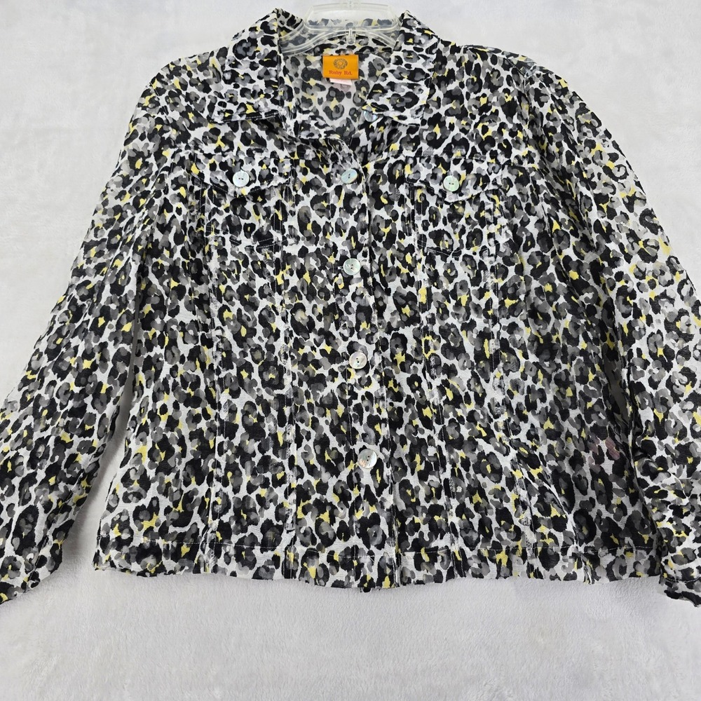 Ruby Rd. Jacket Womens 14 Button Up Gray Leopard Print Animal Pattern Casual